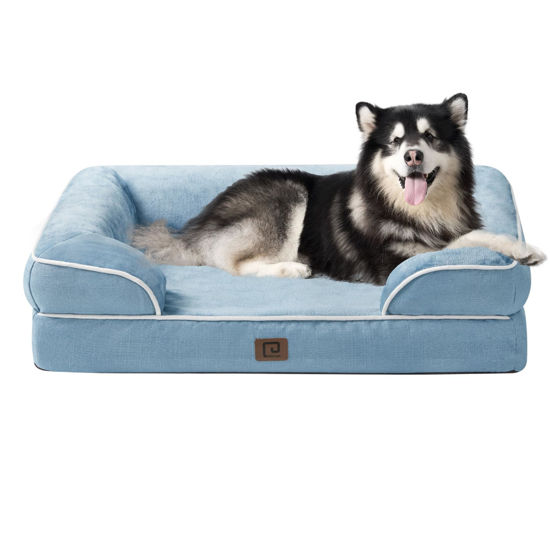 Picture of EHEYCIGA Orthopedic Dog Beds for Extra Large Dogs, Waterproof Memory Foam XXL Dog Bed with Sides, Non-Slip Bottom and Egg-Crate Foam Big Dog Couch Bed with Washable Removable Cover, Washed Blue