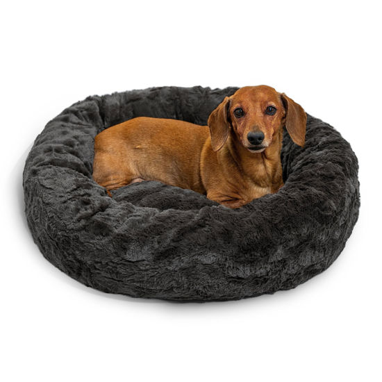 Picture of Best Friends by Sheri The Original Calming Donut Cat and Dog Bed in Lux Fur Charcoal Mink, Small 23"