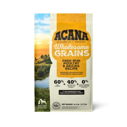 Picture of ACANA Wholesome Grains Dry Dog Food, Free-Run Poultry, Real Chicken & Turkey and Eggs Dog Food Recipe, 22.5lb