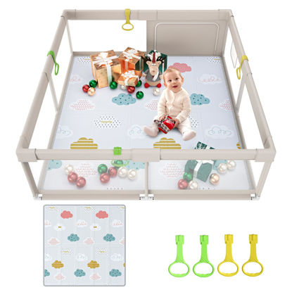 Picture of Baby Playpen with Mat, 59x59inch Playpen for Babies and Toddlers, Kids Play Pen, Extra Large Baby Playpen,Baby Fence,Big Playpen for Infants with Gate,Playard for Baby