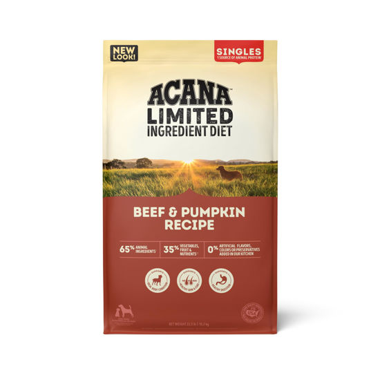 Picture of ACANA Singles Limited Ingredient Dry Dog Food, Beef & Pumpkin Recipe, Grain Free Beef Dry Dog Food, 22.5lb