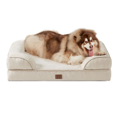 Picture of EHEYCIGA Orthopedic Dog Beds for Extra Large Dogs, Waterproof Memory Foam XXL Dog Bed with Sides, Non-Slip Bottom and Egg-Crate Foam Big Dog Couch Bed with Washable Removable Cover, Beige