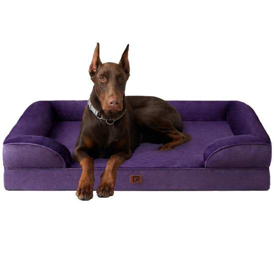 Picture of EHEYCIGA Orthopedic Dog Beds for Extra Large Dogs, Waterproof Memory Foam XXL Dog Bed with Sides, Non-Slip Bottom and Egg-Crate Foam Big Dog Couch Bed with Washable Removable Cover, Purple