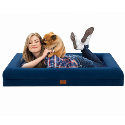 Picture of Yiruka Jumbo Dog Beds, Rich Blue Orthopedic Dog Bed, Washable Dog Bed with [Removable Bolster], Waterproof Dog Bed with Nonskid Bottom, Doggy Bed, Dog Beds for Extra Large Dogs