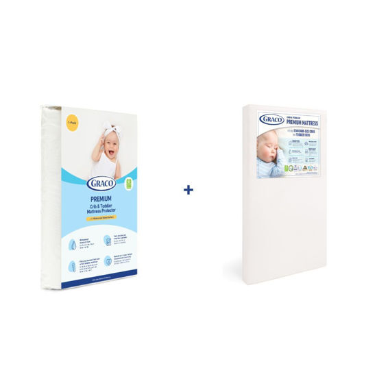 Picture of Graco Premium Crib Mattress & Protector Value Bundle (1-Pack) - includes GREENGUARD Gold Certified Crib & Toddler Mattress, GREENGUARD Gold Certified Waterproof Mattress Protector, Fits Standard Crib