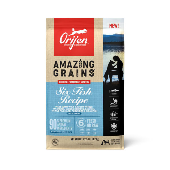 Picture of ORIJEN AMAZING GRAINS Six Fish Recipe Dry Dog Food, High Protein Dog Food, Fresh or Raw Ingredients, 22.5lb