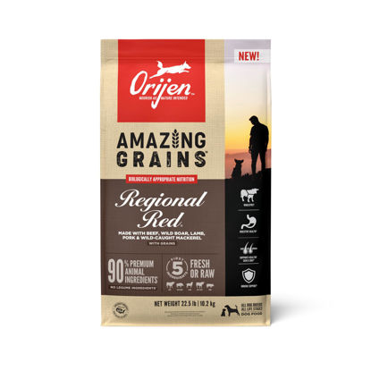 Picture of ORIJEN AMAZING GRAINS REGIONAL RED Dry Dog Food, High Protein Dog Food for All Life Stages, Fresh or Raw Ingredients, 22.5lb