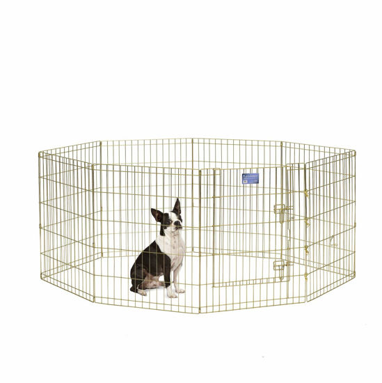 Picture of MidWest Homes for Pets Foldable Metal Dog Exercise Pen / Pet Playpen, Gold zinc w/ door, 24'W x 30'H, 1-Year Manufacturer's Warranty