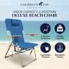 Picture of Caribbean Joe Folding Beach Chair, 4 Position Portable Backpack Foldable Camping Chair with Headrest, Cup Holder, and Wooden Armrests, Blue