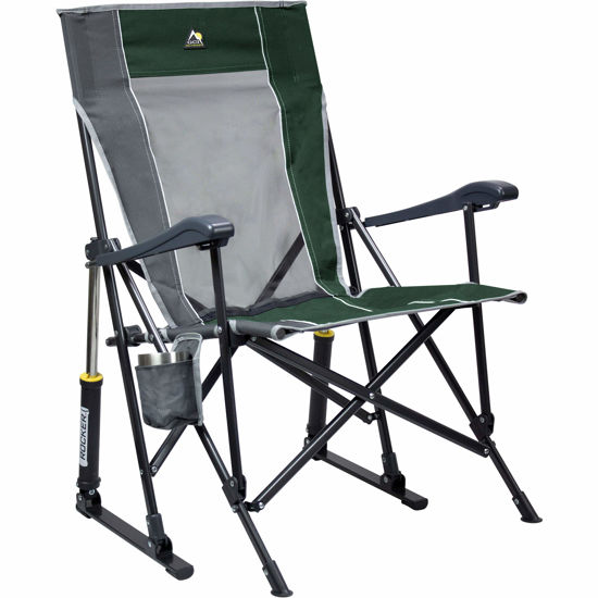 Picture of GCI Outdoor Roadtrip Rocker Camping Chair | Portable, Folding Rocking Chair with Solid, Durable Armrests, Drink Holder & Comfortable Extended Backrest - Hunter Green