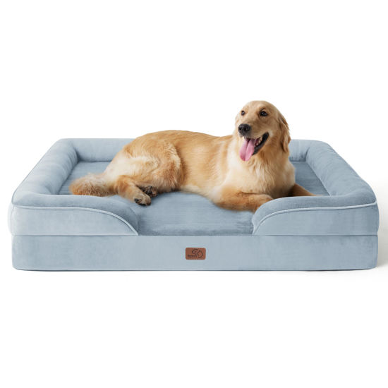 Picture of Bedsure Orthopedic Dog Bed for Extra Large Dogs - XL Plus Waterproof Dog Sofa Beds, Supportive Foam Pet Couch Bed with Removable Washable Cover, Waterproof Lining and Nonskid Bottom, Light Blue