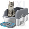 Picture of Suzzipaws Enclosed Stainless Steel Cat Litter Box with Lid Extra Large Litter Box for Big Cats XL Metal Litter Pan Tray with High Wall Sides Enclosure, Non-Sticky, Anti-Leakage (Grey)