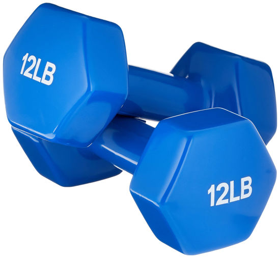 Picture of Amazon Basics Vinyl Hexagon Workout Dumbbell Hand Weight, 12 pounds, Set of 2, Blue