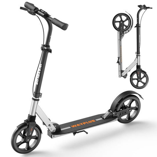 Picture of WAYPLUS Kick Scooter for Teens & Adults. Max Load 240 LBS. Foldable, Lightweight, 9”Big Wheels, 4 Adjustable Level. Bearing ABEC9