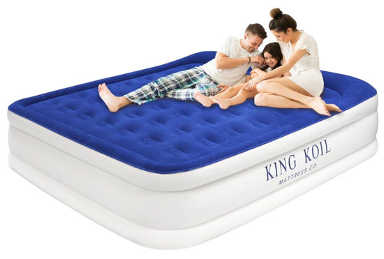 Picture of King Koil Plush Pillow Top California King Air Mattress with Built-in High-Speed Pump Best for Home, Camping, Guests, 20" King Size Luxury Double Airbed Blow Up Bed, 1-Year Manufacturer Warranty