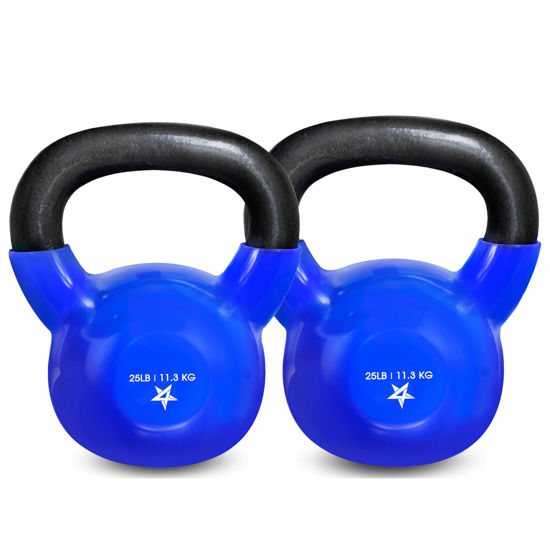 Picture of Yes4All 25 lb - Pair Kettlebell Vinyl Coated Cast Iron - Great for Dumbbell Weights Exercises, Hand and Heavy Weights for Full Body Workout Equipment Push up, Grip Strength Training, Blue