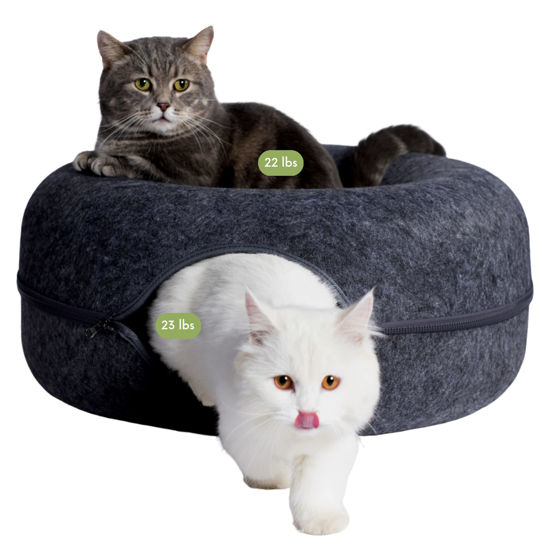 Picture of CATTASAURUS Peekaboo Cat Cave for Multiple & Large Cats Up to 30-45 Lbs, Scratch Detachable & Washable Tunnel Bed, Comfy Donut Cat Cave (Dark Gray, Large)