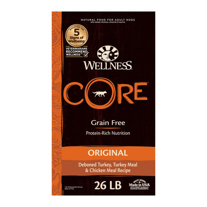 Picture of Wellness CORE Grain-Free High-Protein Dry Dog Food, Made in USA with Real Meat & Natural Ingredients, All Breeds, Adult Dogs (Turkey & Chicken, 26-lb) With Nutrients for Immune, Skin, & Coat Support