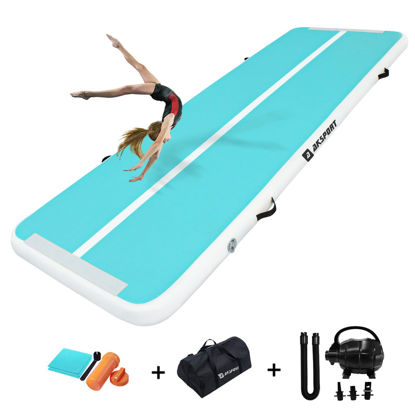 Picture of AKSPORT Air Mat Tumble Track 10ft 13ft 16ft 20ft Gymnastics Tumbling Mat Inflatable Tumble Track with Electric Air Pump for Home Use/Tumble/Gym/Training/Cheerleading (Double Mint Green, 10x3.28x0.33ft)