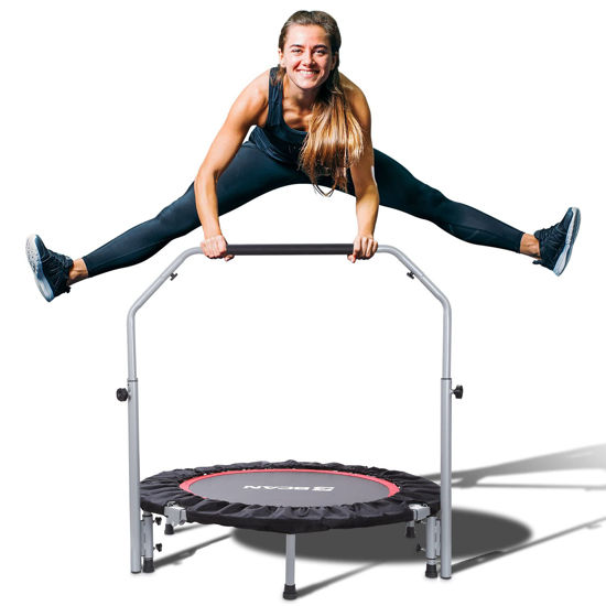 Picture of BCAN 40" Foldable Mini Trampoline, Fitness Rebounder with Adjustable Foam Handle, Exercise Trampoline for Adults Indoor/Garden Workout Max Load 330lbs