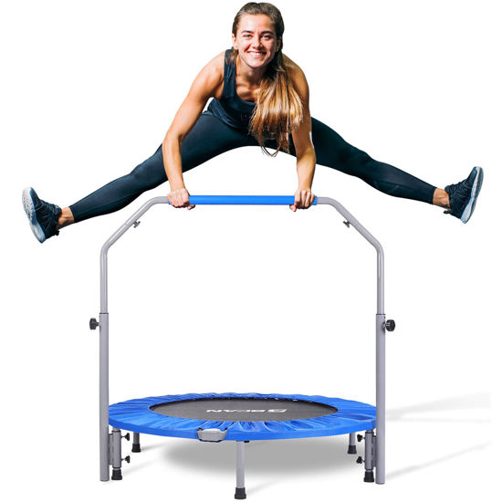 Picture of BCAN 40" Foldable Mini Trampoline, Fitness Rebounder with Adjustable Foam Handle, Exercise Trampoline for Adults Indoor/Garden Workout Max Load 330lbs