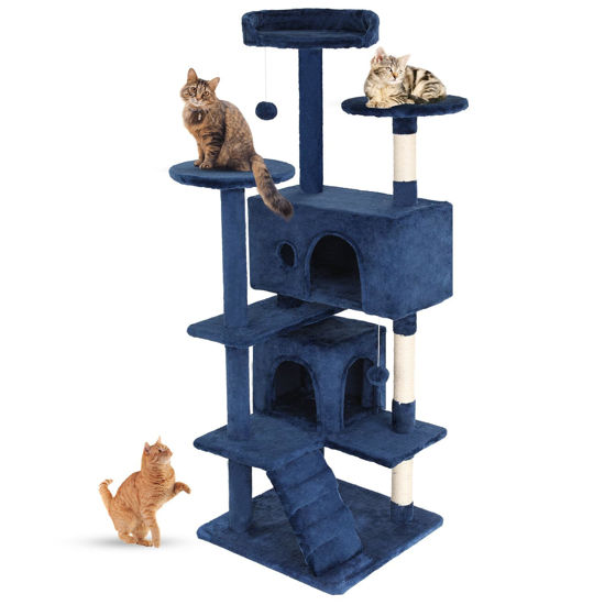 Picture of FDW Cat Tree 54in Cat Tower Multi-Level Durable Cat Scratching Post & Cozy Fun Cat Jumping Platform Space Saving Cat Condo Pet Play House for Indoor Cats,Navy Blue