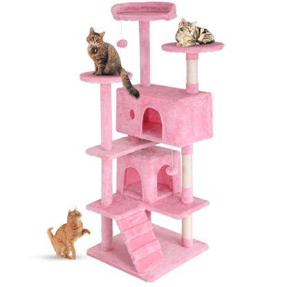 Picture of FDW Cat Tree 54in Cat Tower Multi-Level Durable Cat Scratching Post & Cozy Fun Cat Jumping Platform Space Saving Cat Condo Pet Play House for Indoor Cats,Pink