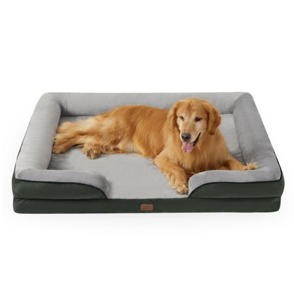 Picture of Bedsure XXL Orthopedic Dog Bed - Washable Great Dane Dog Sofa Beds for Giant Dogs, Supportive Foam Pet Couch Bed with Removable Washable Cover, Waterproof Lining and Nonskid Bottom, Dark Green