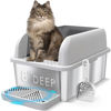 Picture of Suzzipaws 8" Deep Stainless Steel Cat Litter Box with Lid Extra Large Litter Box for Big Cats XL Metal Litter Pan Tray with High Wall Sides Enclosure, Non-Sticky, Anti-Leakage, Easy Cleaning