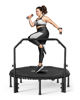 Picture of BCAN 550 LBS Foldable Mini Trampoline, 48" Fitness Trampoline with Adjustable Handle Bar, Bungees, Stable & Quiet Exercise Rebounder for Adults Indoor/Garden Workout - Black