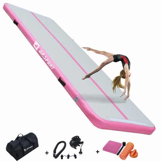 Picture of AKSPORT Air Mat Tumble Track 10ft 13ft 16ft 20ft Gymnastics Tumbling Mat Inflatable Tumble Track with Electric Air Pump for Home Use/Tumble/Gym/Training/Cheerleading (Pink, 10x3.28x0.66ft)