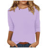 Picture of Women's 3/4 Sleeve Tops Dressy Casual Loose Fit Crewneck T Shirts Three Quarter Length Shirts Lightweight Solid Tunic Tops 3/4 Sleeve T Shirts for Women Shirts for Women Trendy Spring Light Purple