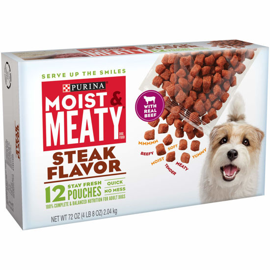 Picture of Purina Moist & Meaty Steak Flavor Adult Wet Dog Food - (4) 12 Ct. Pouches