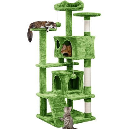 Picture of Yaheetech 54in Cat Tree, Cat Tower with Large Cat Condo Sisal Scratching Posts and Dangling Balls, Cat Furniture for Pets Kitten, Green