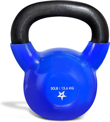 Picture of Yes4All Kettlebells 30 lb Weight Vinyl Coated Cast Iron for Dumbbell Weights Exercises, Gym, Fitness, Full Body Workout Equipment Push up, Grip and Strength Training, Blue