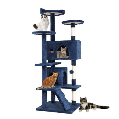 Picture of BestPet 54in Cat Tree Tower for Indoor Cats,Multi-Level, Furniture Activity Center with Scratching Posts Stand House Cat Condo with Funny Toys for Kittens Pet Play House,Navy Blue