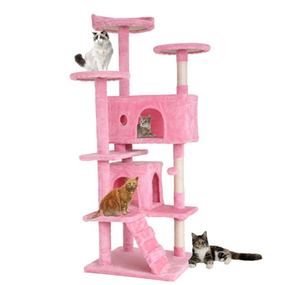 Picture of BestPet 54in Cat Tree Tower for Indoor Cats,Multi-Level Cat Furniture Activity Center with Cat Scratching Posts Stand House Cat Condo with Funny Toys for Kittens Pet Play House (54in, Pink)