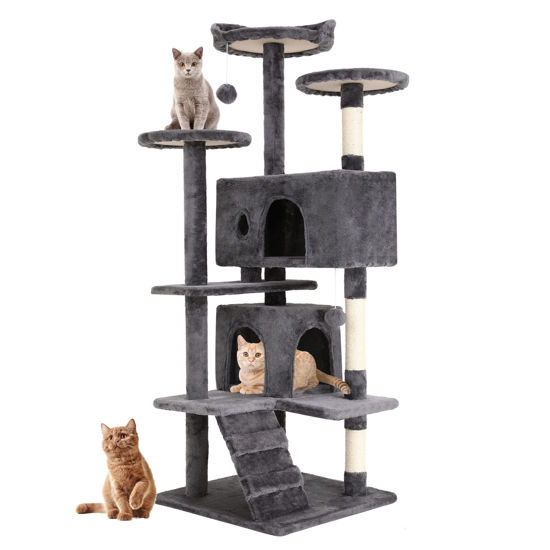 Picture of BestPet 54in Cat Tree Tower for Indoor Cats,Multi-Level Furniture Activity Center with Scratching Posts Stand House Condo Funny Toys Kittens Pet Play House,Light Gray