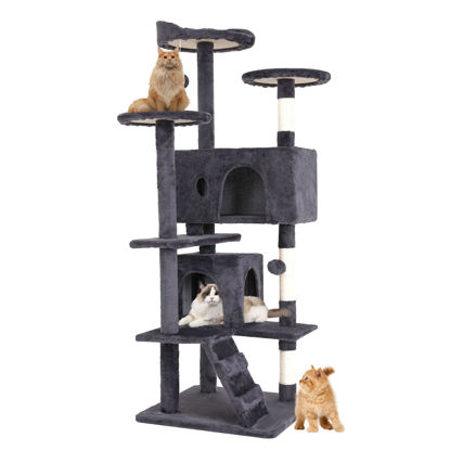 Picture of BestPet 54in Cat Tree Tower for Indoor Cats,Multi-Level Furniture Activity Center with Scratching Posts Stand House Condo Funny Toys Kittens Pet Play House,Ashy