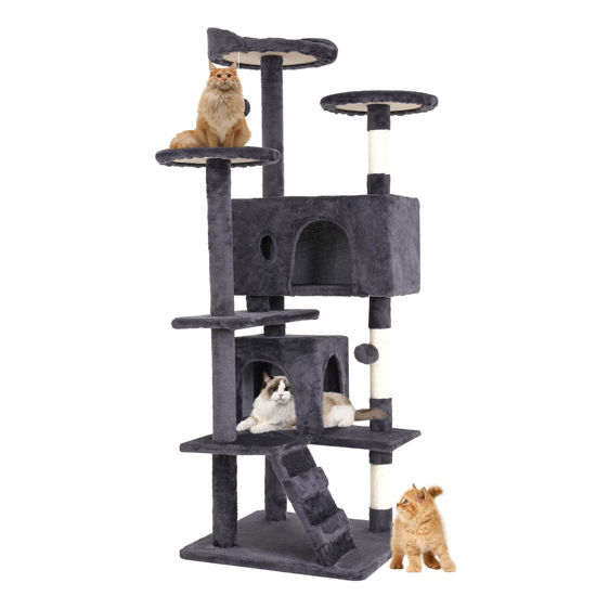 Picture of BestPet 54in Cat Tree Tower for Indoor Cats,Multi-Level Furniture Activity Center with Scratching Posts Stand House Condo Funny Toys Kittens Pet Play House,Ashy