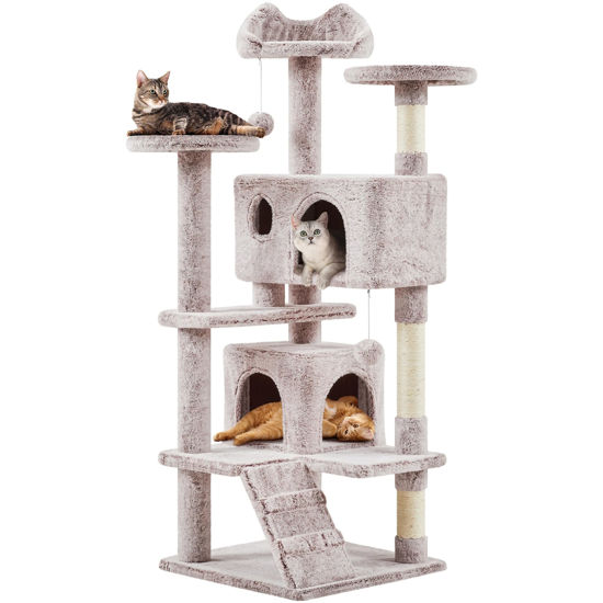 Picture of Yaheetech 54in Cat Tree, Cat Tower with Double Cat Condo, Sisal Scratching Posts, and Dangling Balls, Cat Furniture Kitten Play House