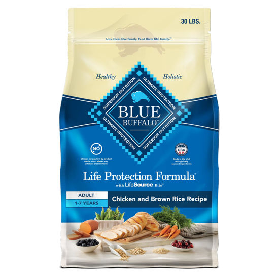 Picture of Blue Buffalo Life Protection Formula Adult Dry Dog Food, Helps Build and Maintain Strong Muscles, Made with Natural Ingredients, Chicken & Brown Rice Recipe, 30-lb. Bag