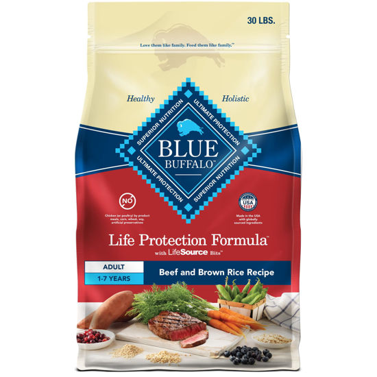 Picture of Blue Buffalo Life Protection Formula Adult Dry Dog Food, Helps Build and Maintain Strong Muscles, Made with Natural Ingredients, Beef & Brown Rice Recipe, 30-lb. Bag