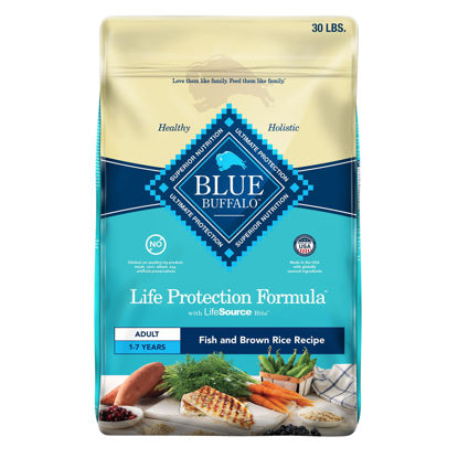 Picture of Blue Buffalo Life Protection Formula Adult Dry Dog Food, Helps Build and Maintain Strong Muscles, Made with Natural Ingredients, Fish & Brown Rice Recipe, 30-lb. Bag