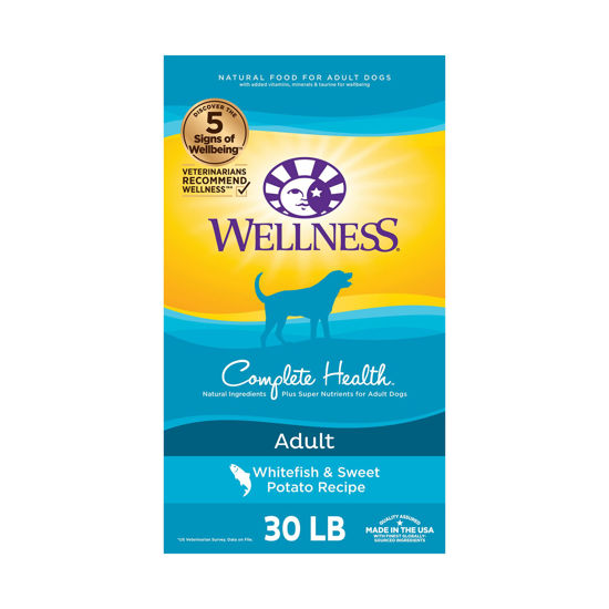 Picture of Wellness Complete Health Dry Dog Food with Grains, Made in USA with Real Meat & Natural Ingredients, All Breeds, Adult Dogs (Whitefish, 30-lb) - With Nutrients for Immune, Skin, & Coat Support