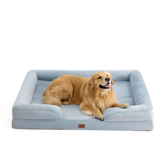 Picture of Bedsure XXL Orthopedic Dog Bed - Washable Great Dane Dog Sofa Beds for Giant Dogs, Supportive Foam Pet Couch Bed with Removable Washable Cover, Waterproof Lining and Nonskid Bottom, Light Blue