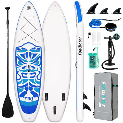 Picture of FunWater Inflatable 10'6×33"×6" Ultra-Light (17.6lbs) SUP for All Skill Levels Everything Included with Stand Up Paddle Board, Adj Floating Paddles, Pump, ISUP Travel Backpack, Leash,Waterproof Bag