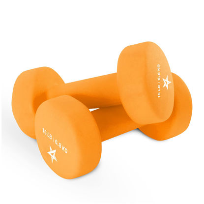 Picture of Yes4All Non-Slip, Hexagon Neoprene Dumbbells - 15lbs Neoprene Dumbbell Set for Muscle Toning, Strength Building, Weight Loss (Dark Orange - Pair)