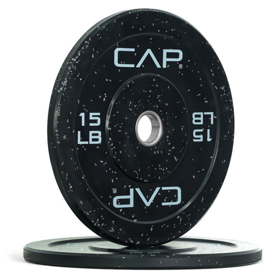 Picture of CAP Barbell Economy - Speckled Olympic Bumper Plate Set with Gray Logo, Black, 15 lb Pair