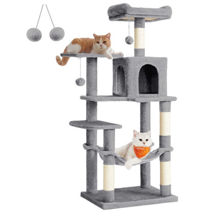 Picture of Feandrea Cat Tree, 56.3-Inch Cat Tower for Indoor Cats, Multi-Level Cat Condo with 4 Scratching Posts, 2 Perches, Hammock, Cave, Light Gray UPCT161W01